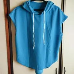 【SHEIN】ノースリーブ パーカー ブルー M フーディ 袖なし カジュアル
