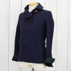 【値下げ】タケオキクチ　ショールカラー　ハーフコート　丸衿　紺　Ｍのサムネイル