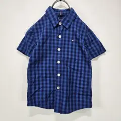 TOMMY HILFIGER　チェック柄　半袖　シャツ　ロゴ　キッズ　青