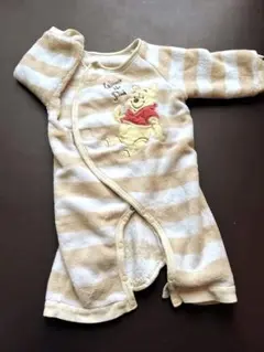 プーさん ふわふわフリース　ストライプロンパース 60〜70