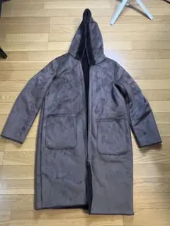 ブラウン フード付きロングコート