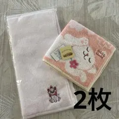 猫と花のデザイン タオルハンカチ