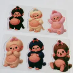もんちっち　おなかシール　平面　アメステ　6枚セット