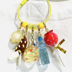 17-お祭りにぎやかジャラジャラキーホルダー　瓶ラムネとチョコバナナ