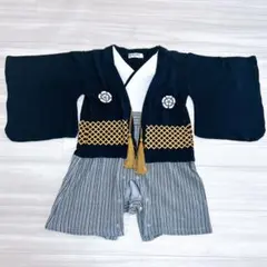 【超美品】袴ロンパース 80cm 黒 紋付風 こどもの日 初節句 お食い初め