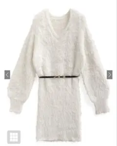 ベルト付きシャギーニットVネックミニワンピース［kz461］