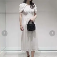 ホワイト ドット柄 マキシドレス