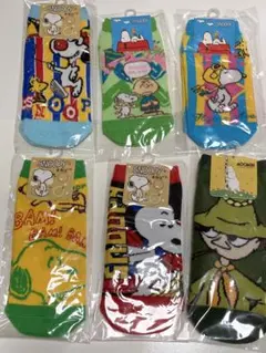 SNOOPY五足＆MOOMIN スナフキン1足★キャラクターソックス 6足セット