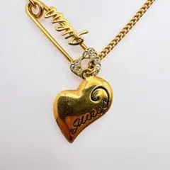 【GUESS】ゴールド ハート＆ピン ロゴストーン ネックレス 51cm