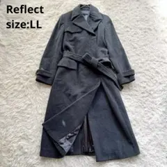 【Reflect リフレクト】ウールロングコート ウエストベルト付き 紺【LL】