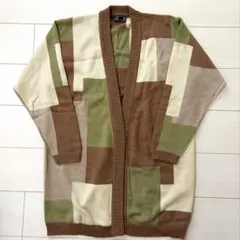 DAKS ダックス カーディガン ロング丈 パッチワーク柄 ニット レディース