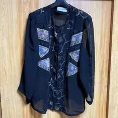 ドロシー　日本製　刺繍入り黒　長袖シャツジャケット　サイズ38