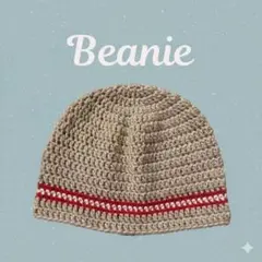 【ハンドメイド】手編み ビーニー ニット帽 トリコロール ベージュ ゆったり