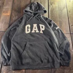 古着　ギャップ　フリースパーカー　グレー　ビックロゴ　L 90s レーヨン混