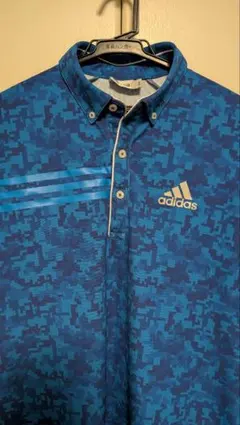 adidas ゴルフウェア シャツ メンズ Lサイズ ブルー ポロ 柄