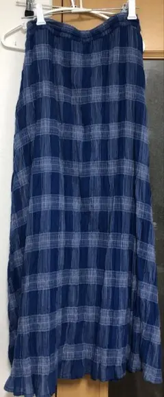 未使用 サマンサモスモス インドチェック柄ワッシャースカート ブルー フレア