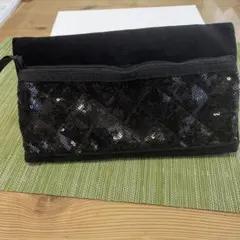 黒 スエード スパンコール クラッチバッグ