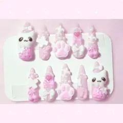 量産型 ネイルチップ ゴテゴテ ねこ いちご ピンク 萌え 平成女児 ロング