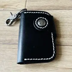 【新品】ブラックレザー キーケース スナップボタン付き メンズ