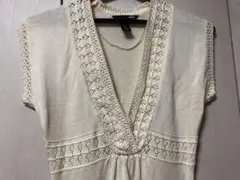 H&M オフホワイト袖なしニットワンピース　アクリル&コットン　USサイズXS