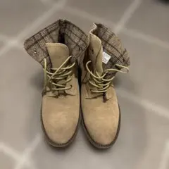 ベージュ スエード 折り返しブーツ　メンズ　靴