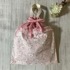 【入園入学グッズ】持ち手付き巾着　体操着袋　ハンドメイド　うさぎ　ピンク