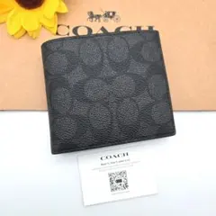 COACH 折り財布 新品 チャコール ブラック 新作 お札入れ 小銭入れ