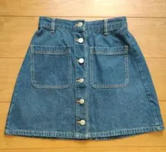 デニム Aライン ミニスカート ボタンフロント