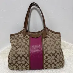 COACH Tote Bag Pink Signature Gamaguchi - メルカリ