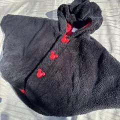 ディズニー ミッキー 耳付きフード ポンチョ 70〜90 ブラック レッド