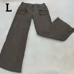 リネン風カジュアルパンツ パンツ カーキ Lサイズ
