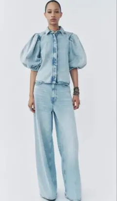 タグ付き！ZWコレクション デニムブラウス　ボリュームパフスリーブ　デニムシャツ