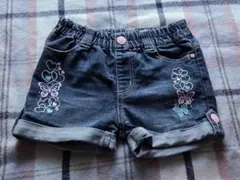 130 刺繍入り 半ズボン ショートパンツ ジーンズ 蝶 ジーパン デニム