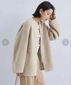 グリーンレーベルリラクシング ボア ノーカラー ブルゾン ナチュラル