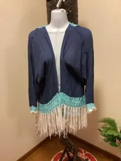 Kahiko 長袖 カーディガン ネイビー フリンジ　新品タグ付のサムネイル