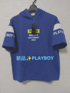 新品✨PLAYBOY Bunny 半袖パーカー ブルー Mサイズのサムネイル