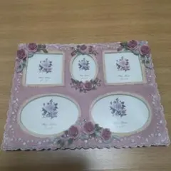 値下げ！ アンティーク 薔薇柄 フォトフレーム 5つの枠 写真立て　バラ　ピンク