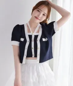 配色ラメニットカーディガン+ビスチェ