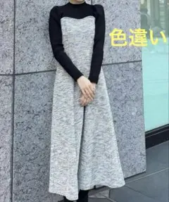 リリアンカラット ツイードドッキングニットワンピース ベージュワンピース
