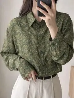 【美品】BANANA REPUBLIC シャツ 花柄 ペイズリー グリーン 長袖