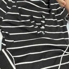 ボーダー リブニット 長袖 ブラック