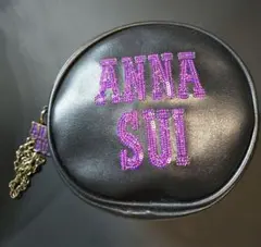 ANNA SUI ポーチ ブラック ロゴスパンコール 丸型のサムネイル