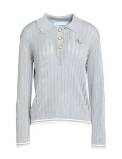 リブ編みポロカラーセーター グレー