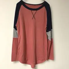 人気配色】ラグラン 7分袖 Tシャツ ロンT 配色切替 ボーダー レッド 紺