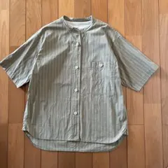 MHL. ￼ 21SS コットン リネン ストライプ バンドカラー 半袖シャツ