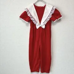 本日限定価格‼️【レトロ】キッズ ロンパース 4T（100cm相当） 赤 レース襟