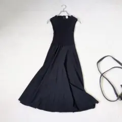 【EFFE BEAMS/エッフェビームス】異素材 切替ロングフレアワンピース☆黒