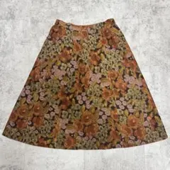 【訳あり】花柄 Aライン ミモレ丈スカート レトロ ウール混のサムネイル