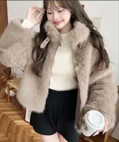 ギャルファーコート フェイクファー フード付きショートジャケット 