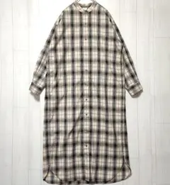 アーバンリサーチドアーズ バンドカラー チェックワンピース ロング ゆったり